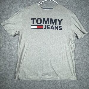 Tommy Jeans Shirt Mens Size XXL Blue logo letters Short Sleeve Gray Shirt Casual